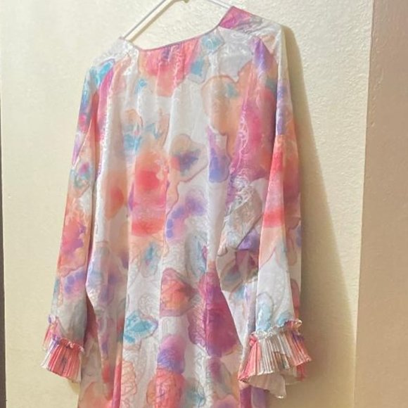 Vintage Mary McFadden Abstract Floral Paisley Maxi Caftan Mumu House Dress L/XL - Picture 2 of 6